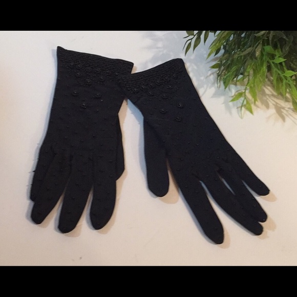 Vintage Accessories - VINTAGE Black Beaded Black Gloves